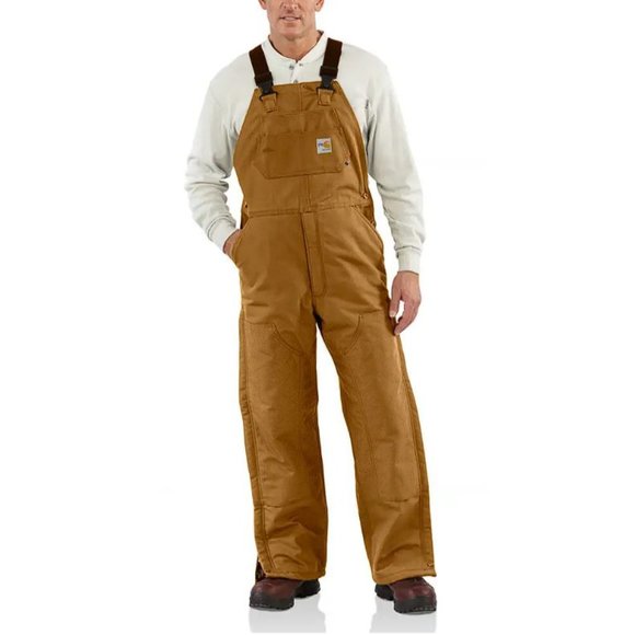 CARHARTT Men's Flame-Resistant Duck Bib Overall/Quilt-Lined Size 38X30 in Brown